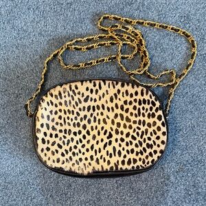 Leopard Pattern Crossbody Bag with Gold Chain